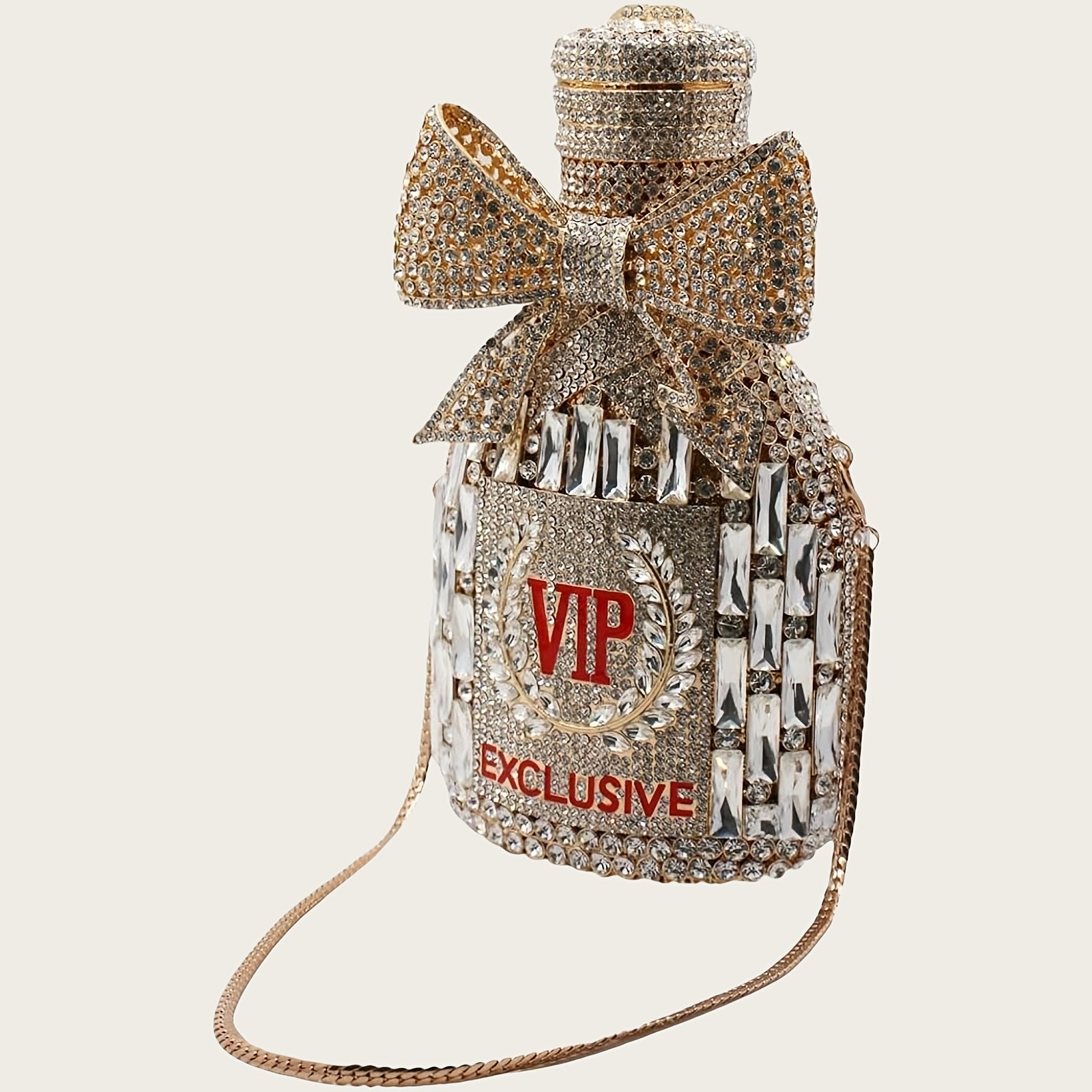 Elegant Rhinestone Champagne Bottle Clutch - Sparkling Evening Purse with Detachable Strap, Magnetic Closure for Women - Available in Lavender, Pink, Green, Navy, Golden, Silvery
